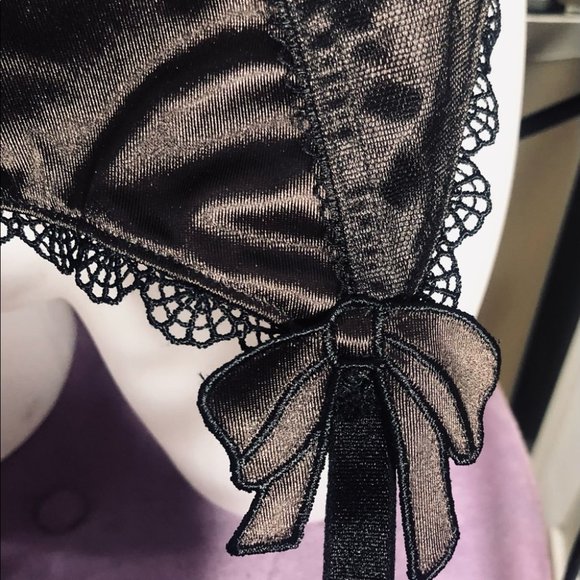 Fauve Chocolate Brown & Black Lacey Garter Belt w/ Bows Size Medium - NWT ! - Picture 6 of 13